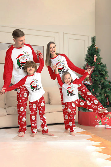 Red Santa Printed Round Neck Christmas Family Matching Pajamas